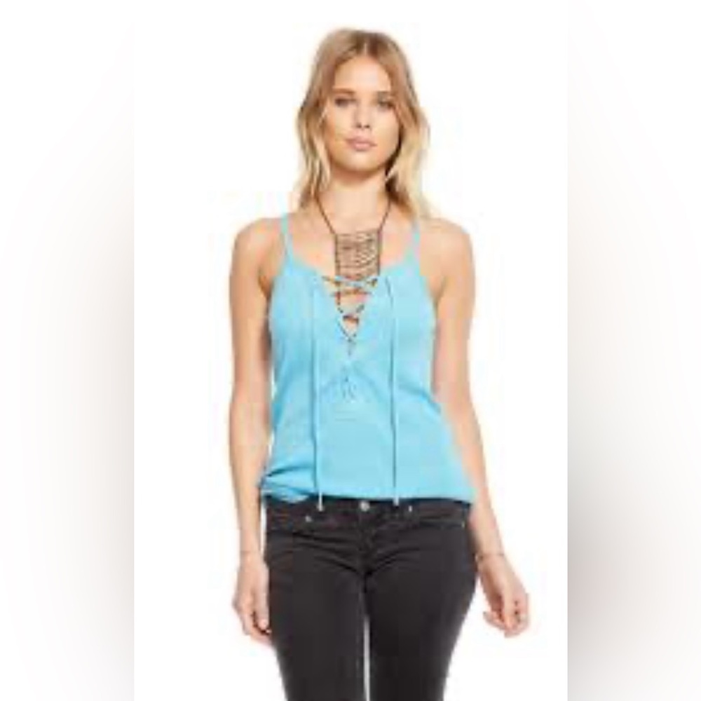 Chaser Lace-Up Front Tank Top Ribbed Tunic Spaghetti Traps NEW NWT Size Large